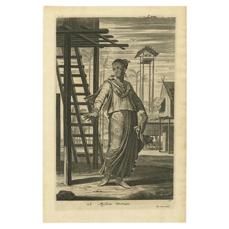 Antique Print of a Mestice Woman, Nieuhof, 1744 For Sale