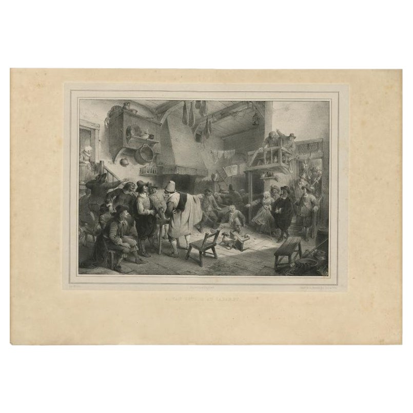 Antique Print Depicting A. Van Ostade at the Cabaret, 1842 For Sale