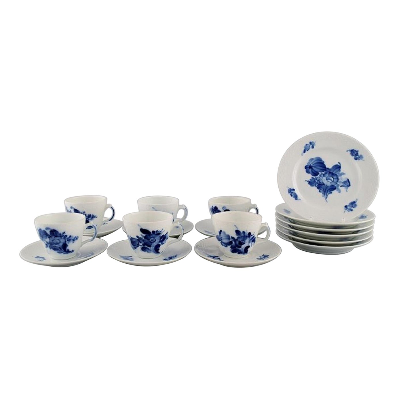 Royal Copenhagen Blue Flower Braided Espresso Service for Six People, Mid-20th C