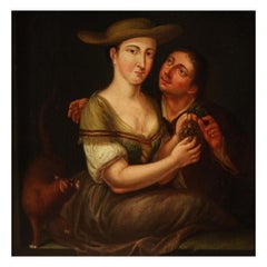 Óleo del siglo XVIII sobre tabla de roble Pintura flamenca antigua de escenas de género, 1770
