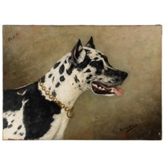 Antique Painting Portrait of a Great Dane by Zélia Klerkx Oil on Canvas