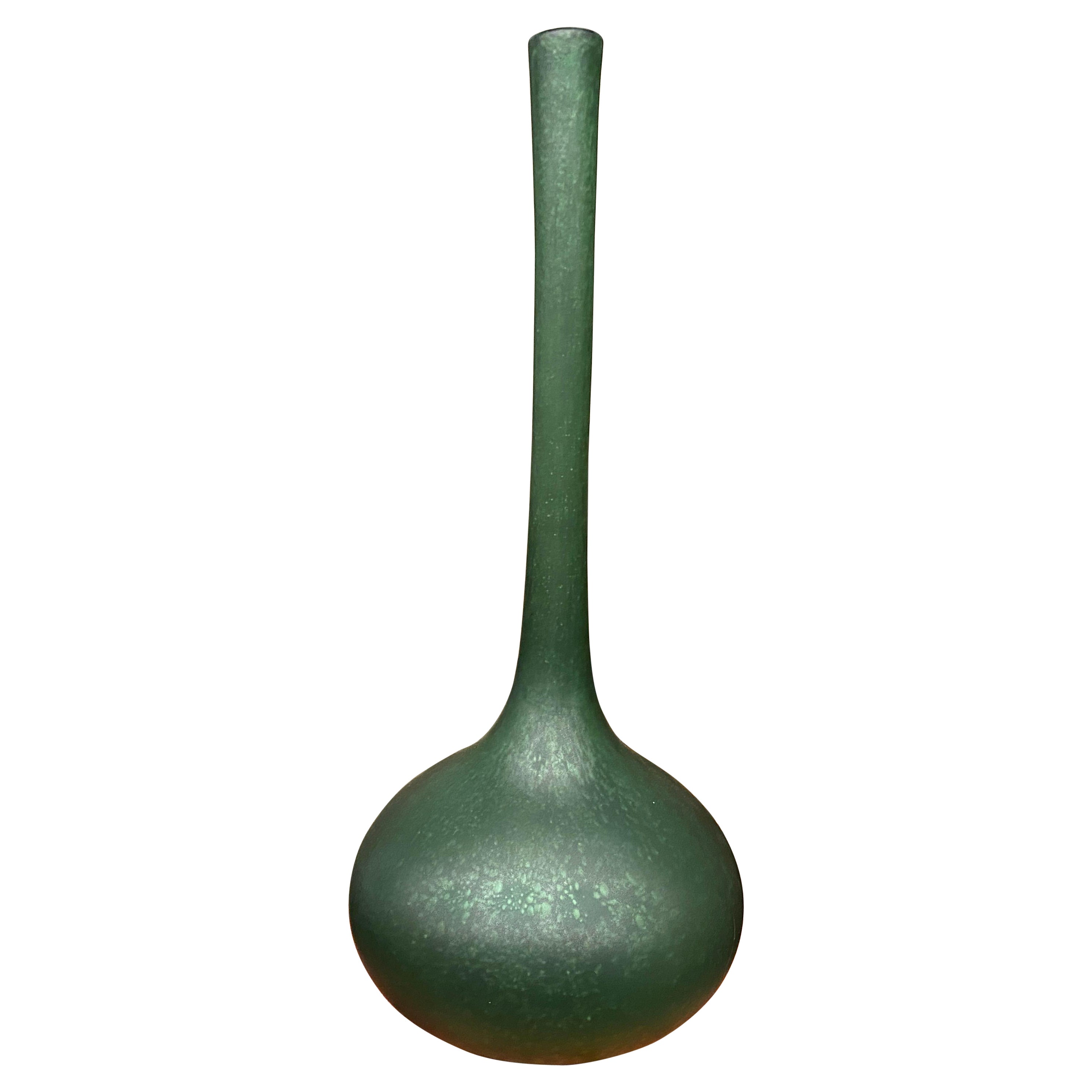 1980s Modernist Green Murano Glass Tall Single Flower Vase