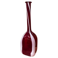 1980s Modernist Red and White Tall Murano Glass Bottle Vase by Carlo Moretti