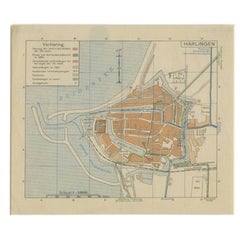 Carte vintage de la ville Frissienne de Harlingen, 1930