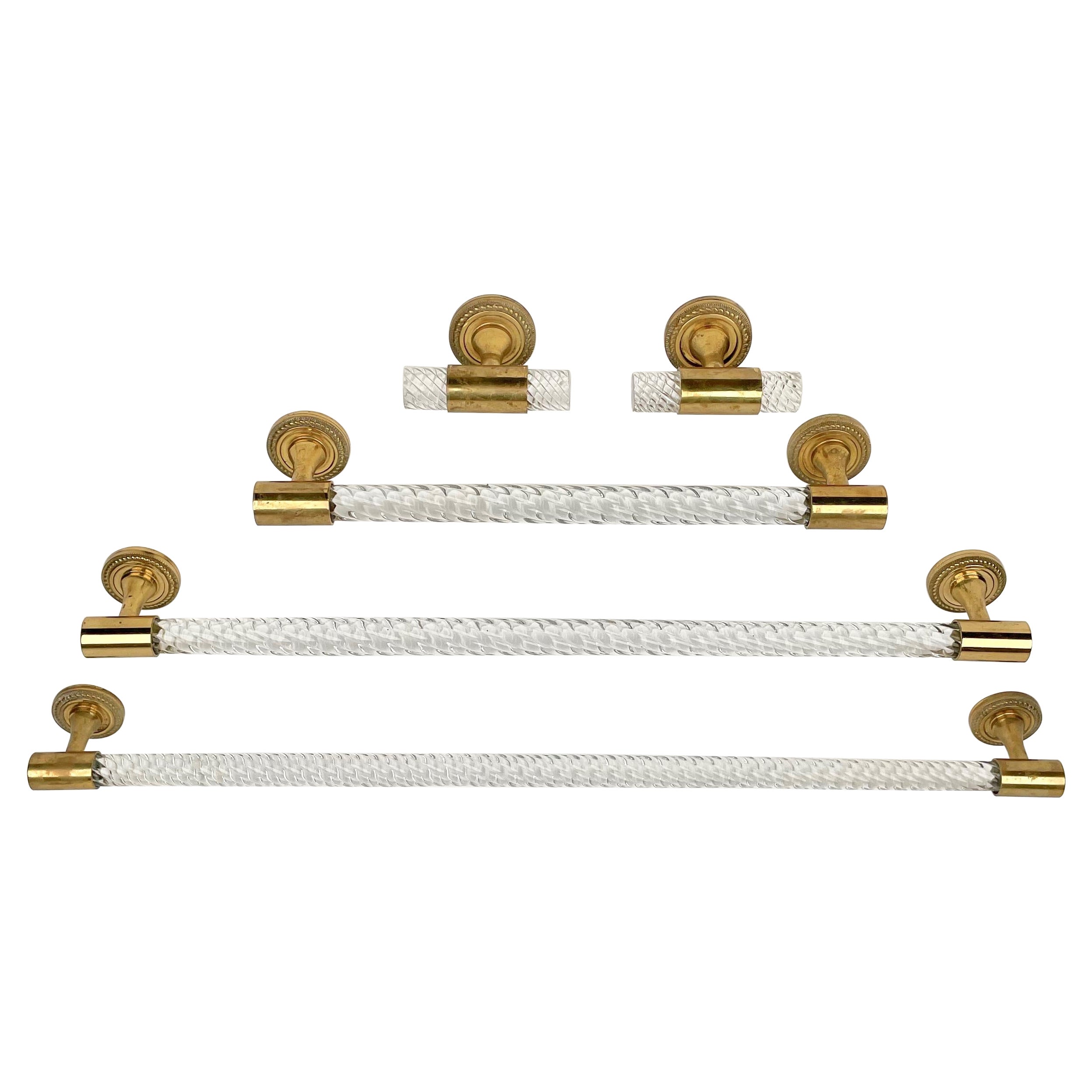 Bathroom Set of Murano Glass & Brass Towel Holder, Italy, 1950s For Sale