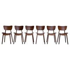 Mid Century Set of Six Oak Wood Dining Chairs by Roger Landault, France, 1950s