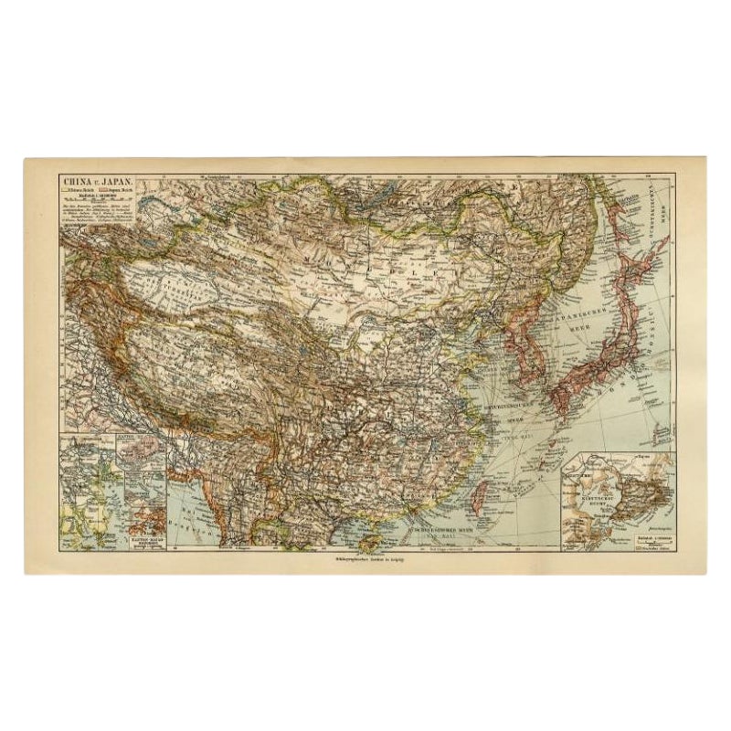 Antique Map of China and Japan by Meyer, 1895 For Sale