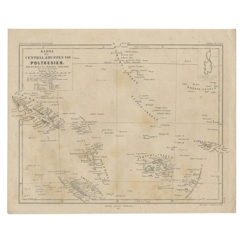 Antica mappa tedesca raffigurante le isole centrali della Polinesia, 1857