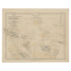 Antique Old German Map Depicting the Central Islands of Polynesia, 1857