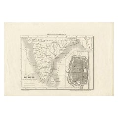 Carte ancienne de l'Inde avec incrustation d'un Puducherry par Monin, 1835