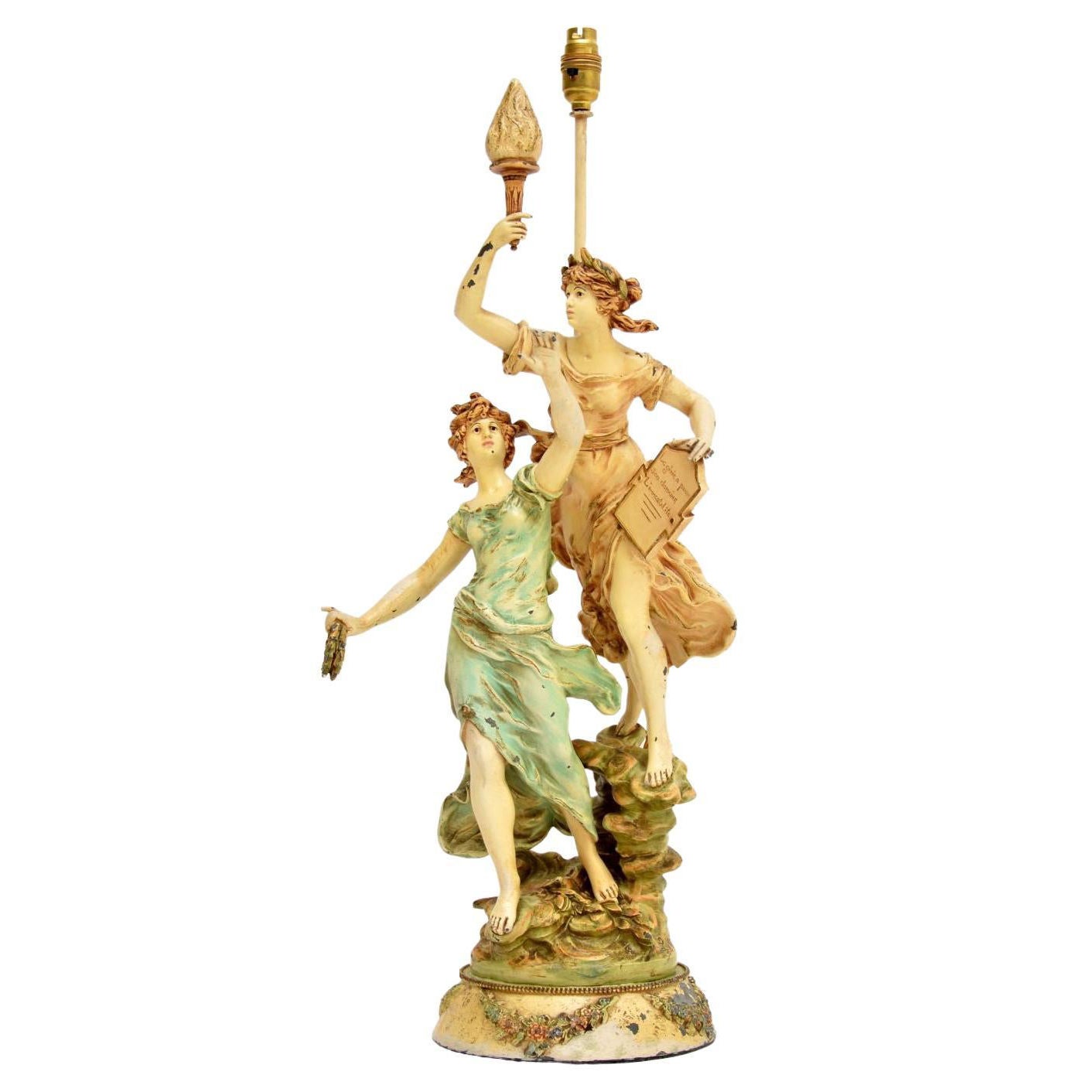 Antike Jugendstil-Tischlampe von L & F Moreau, antik