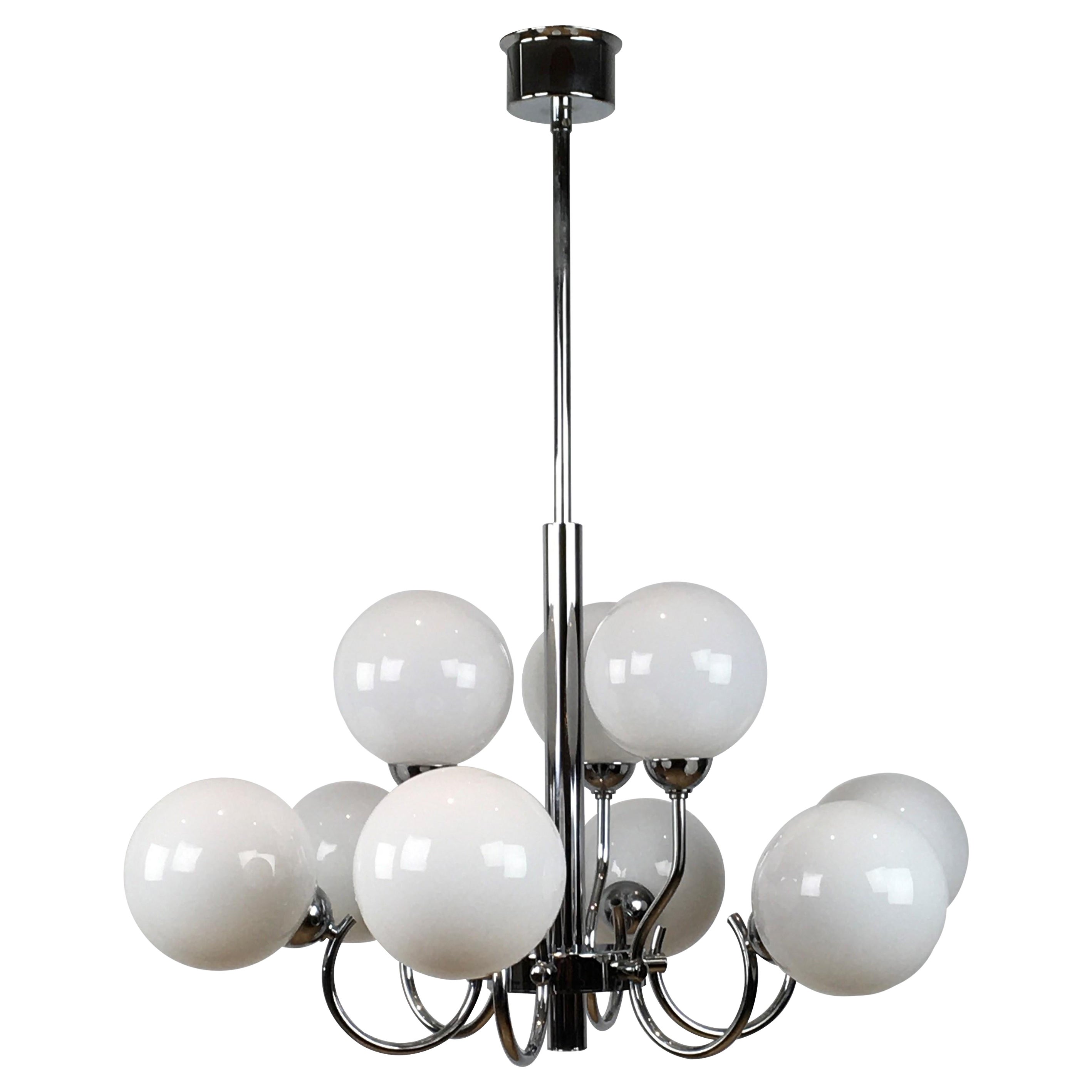 Modern Chrome and Glass Chandelier, 9 lights For Sale