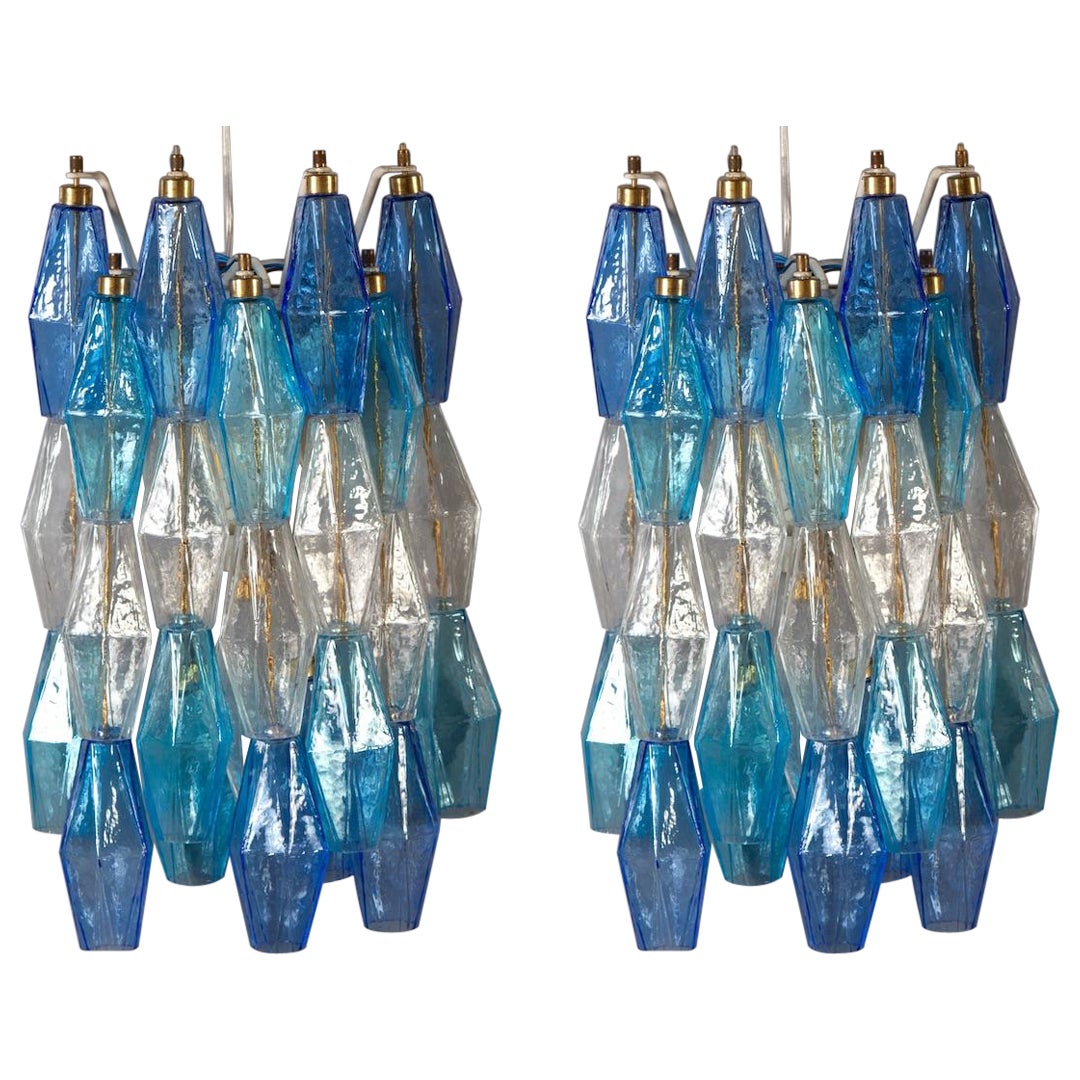 Pair of Blu and Light Blu Poliedri Sconces Carlo Scarpa Style For Sale