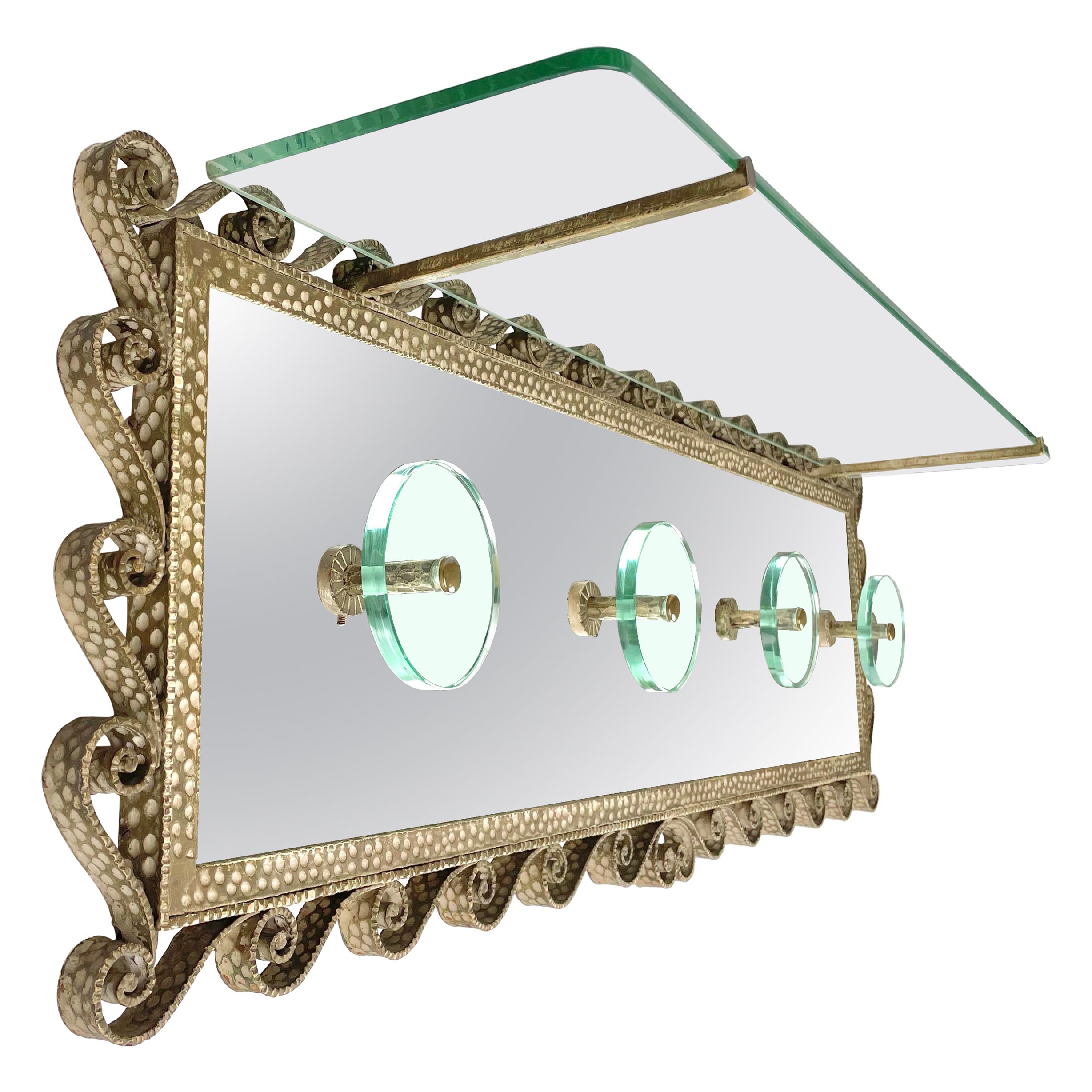 Pier Luigi Colli for Cristal Art Coat Rack Stand Iron Mirror Glass Italy 1950s