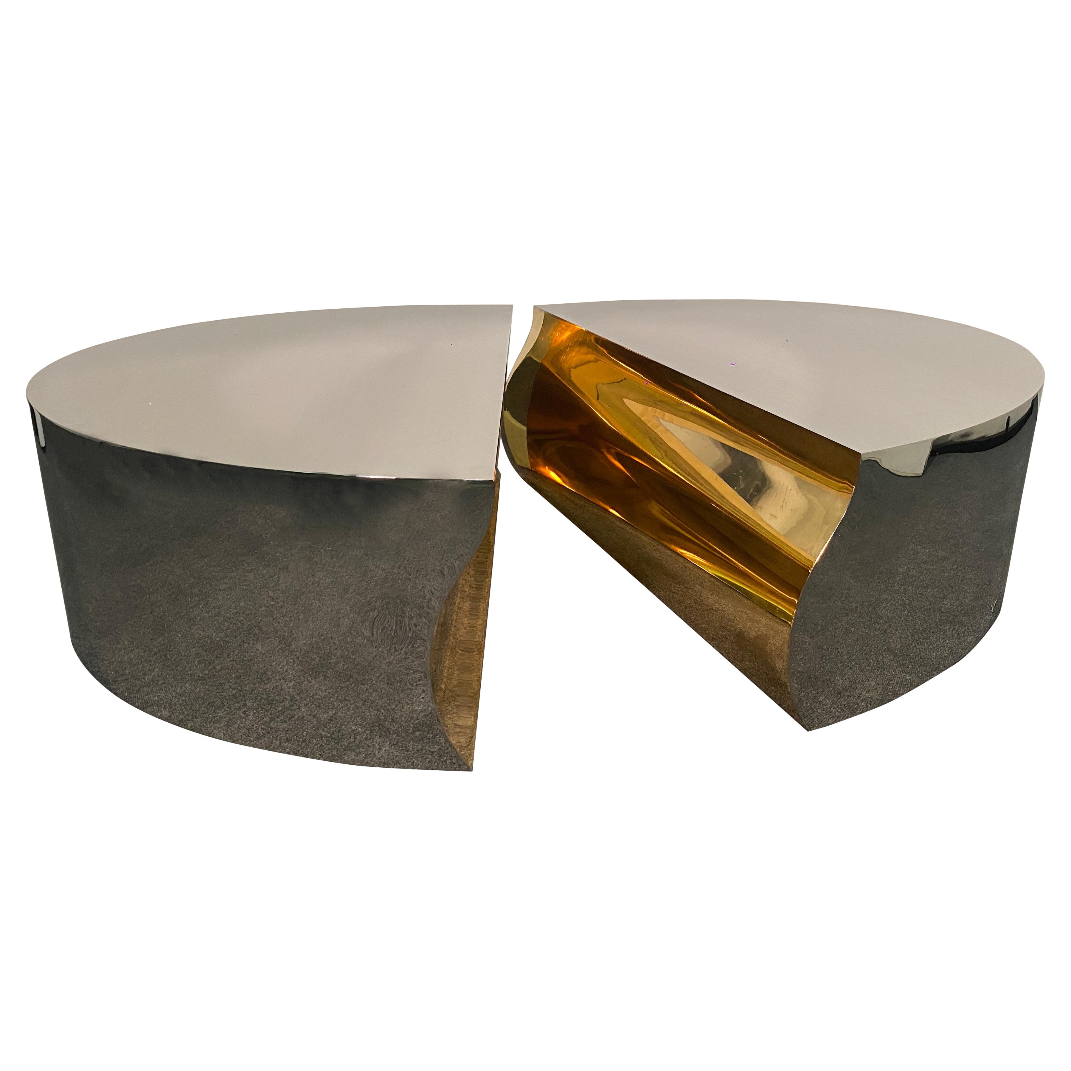 Modern Stainless Steel Bronze Center Freeform Cocktail Table, Karl Springer For Sale