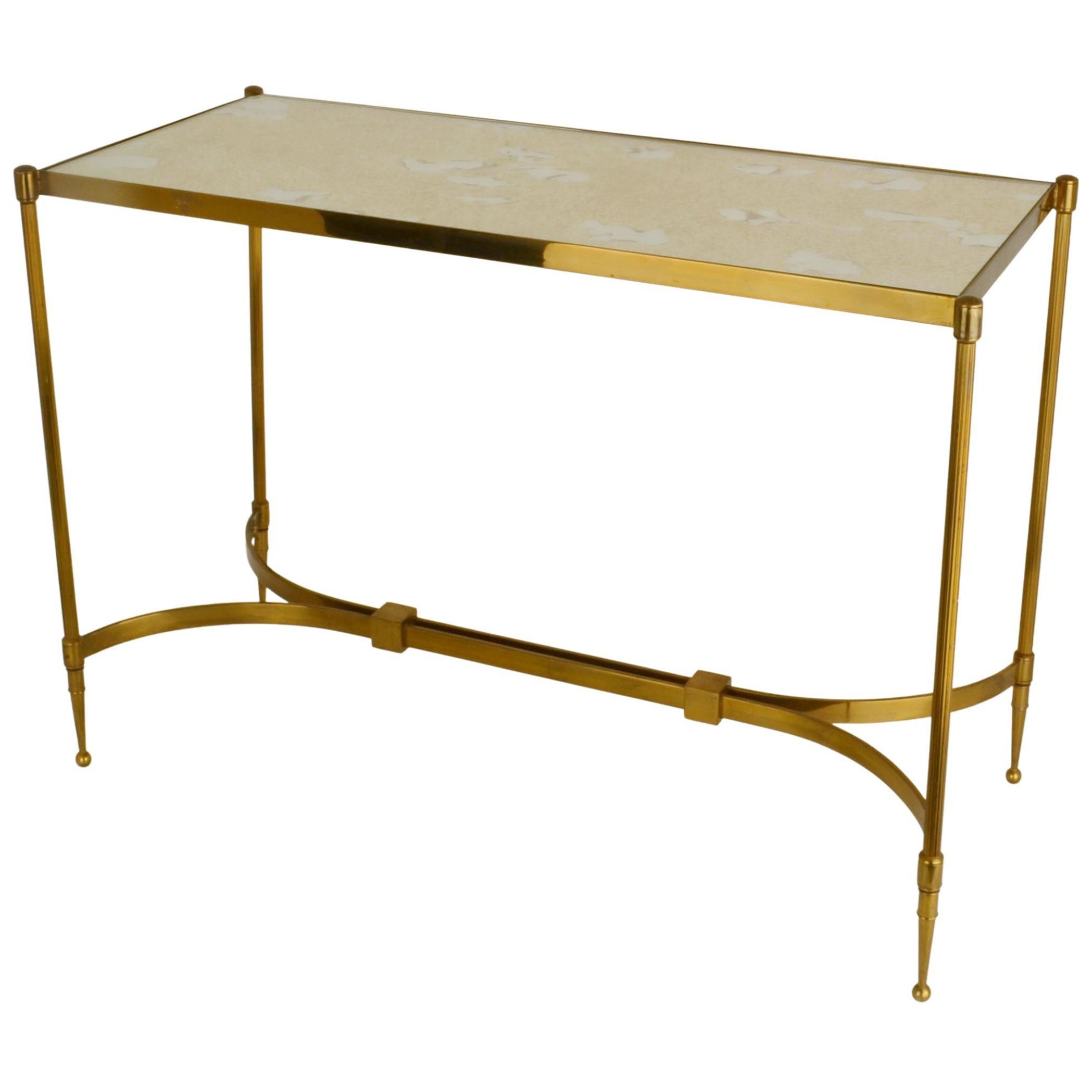 French Brass Coffee Table with Mirrored Top in Hollywood Regency Style For Sale