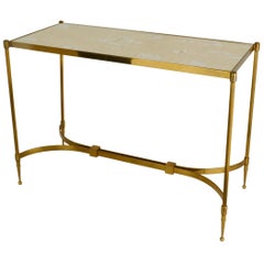French Brass Coffee Table with Mirrored Top in Hollywood Regency Style