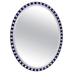 Oval Irish Georgian Style Blue and White Cut Glass Mirror