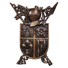 19th Century French Polished Iron Armorial Wall Plaque with Fleur-de-Lys Motifs