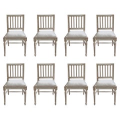 Set of 8 Slat Back Painted And Upholstered Dining Chairs