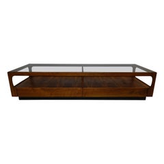 Walnut Glass Danish Styled Coffee Table w/ Drawers by Otmar