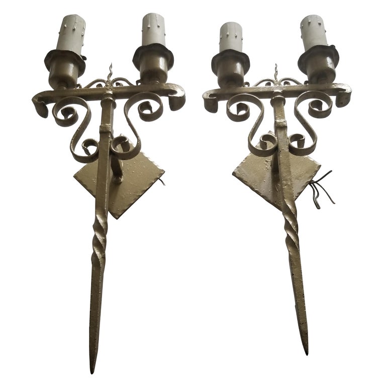 Gothic Wrought Iron Scroll Electric Gold Candelabra Candle Wall Sconces 1960s At 1stdibs - Large Candle Wall Sconces Wrought Iron Gothic Wrought Iron Scroll Electric Gold Candelabra Candle Wall Sconces 1960s At 1stdibs - Large Candle Wall Sconces Wrought Iron