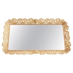 Vintage Large Brass Framed Mirrored Vanity Tray 