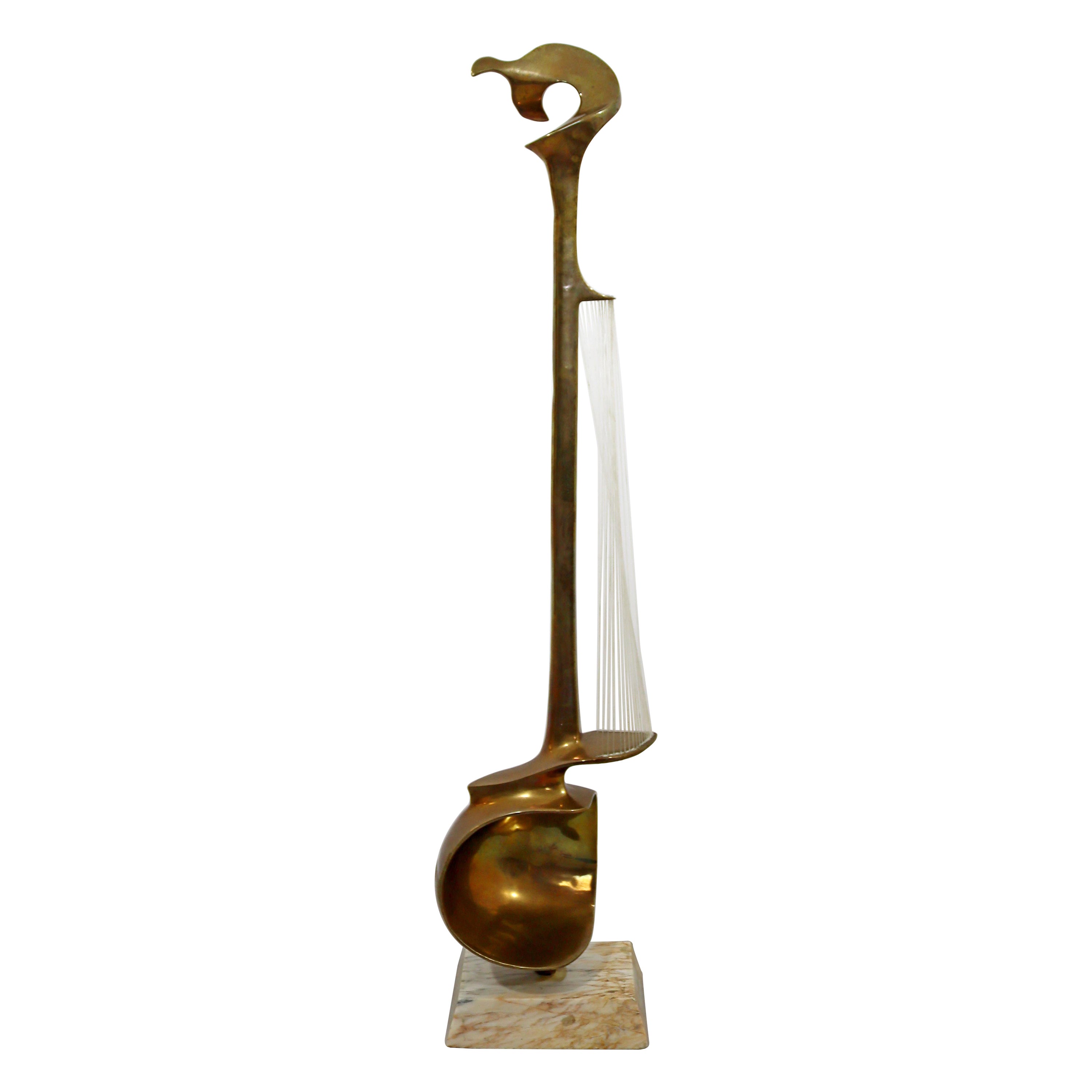 Hattakitkosol Somchai Modernist Bronze Marble String Instrument Floor Sculpture For Sale