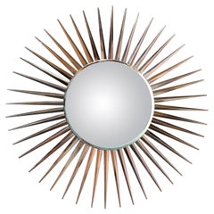 Large Vintage Sunburst Steel and Chrome Convex Mirror