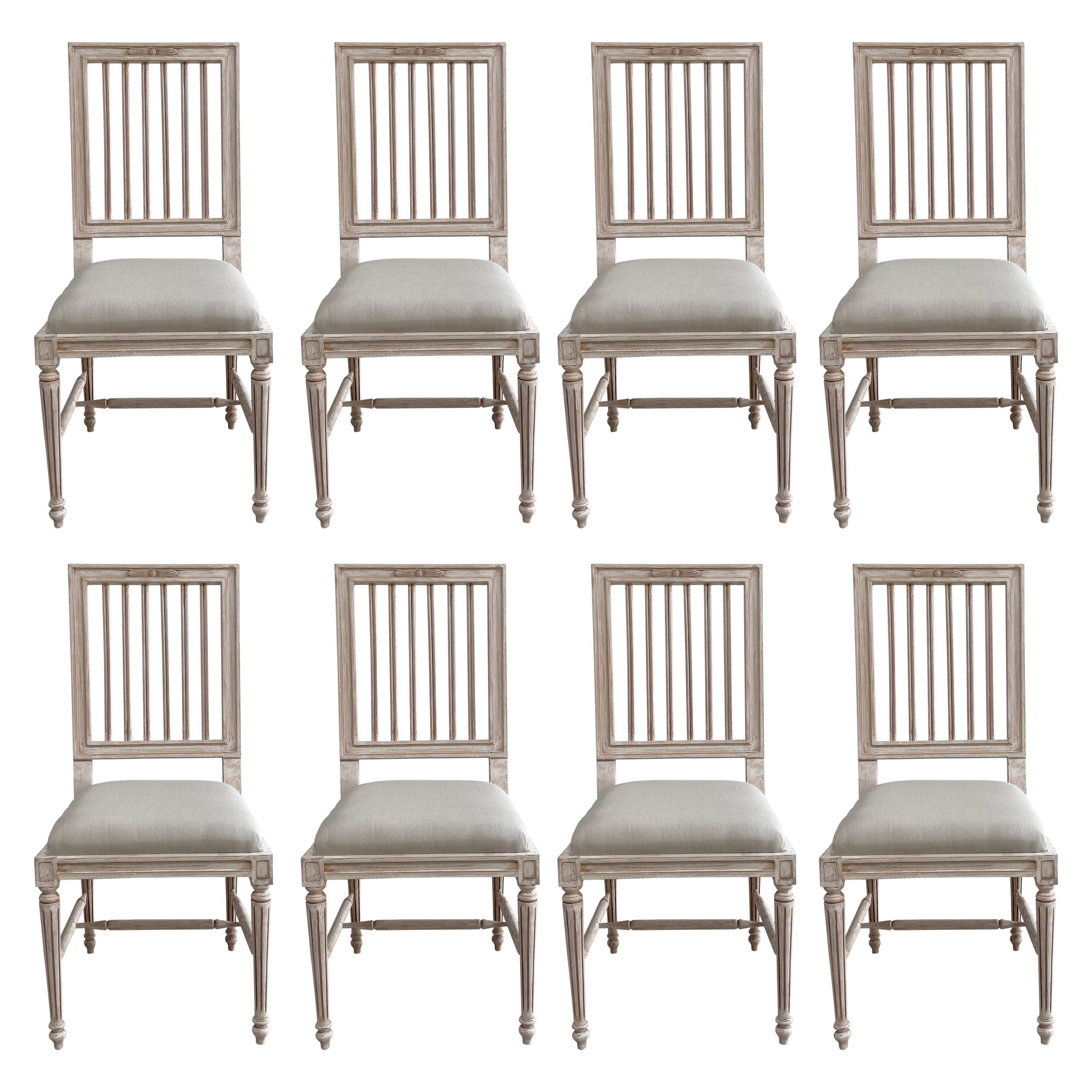 Swedish Style Upholstered and Painted Dining Chairs Set of 8