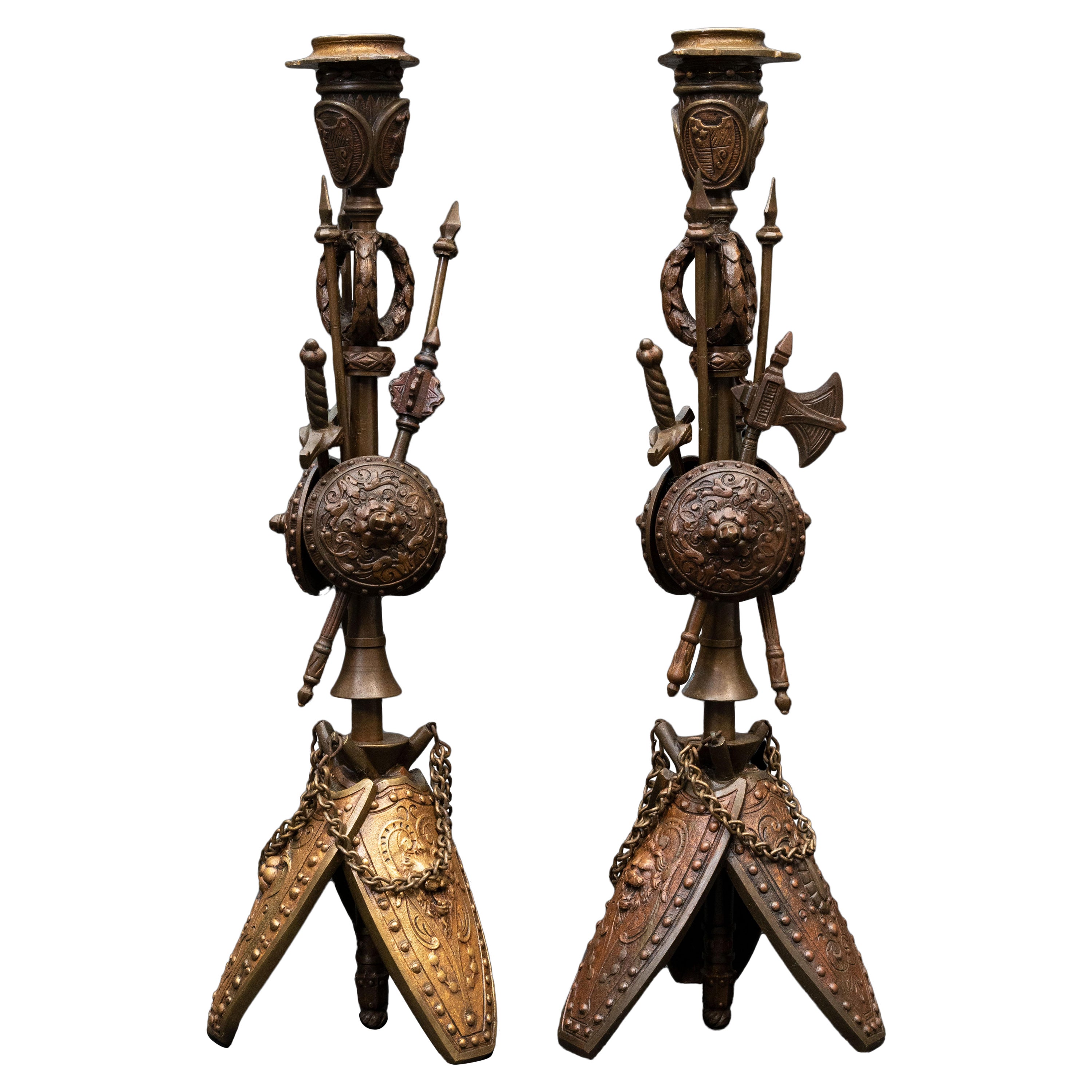 Pair of Bronze Military Candle Sticks