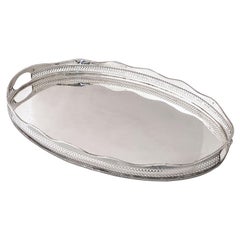 Large English Silver Oval Gallery Serving or Drinks Tray