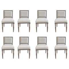 Set of 8 Painted and Upholstered Louis XVI Style Dining Chairs