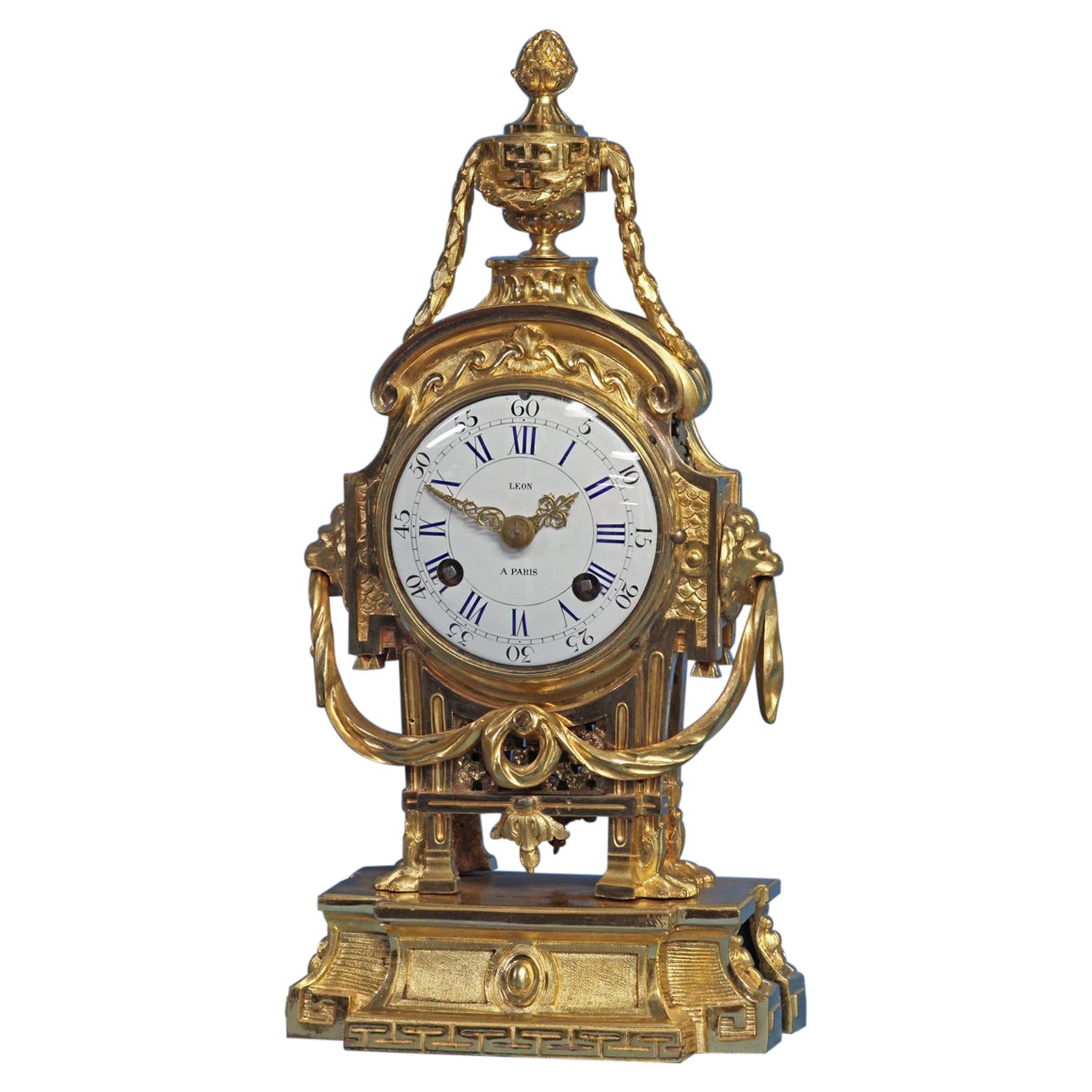 Early Louis XVI French Ormolu Mantle Clock by Leon A Paris For Sale