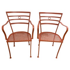 Pair of Retro Painted Metal Outdoor Garden Dining Chairs