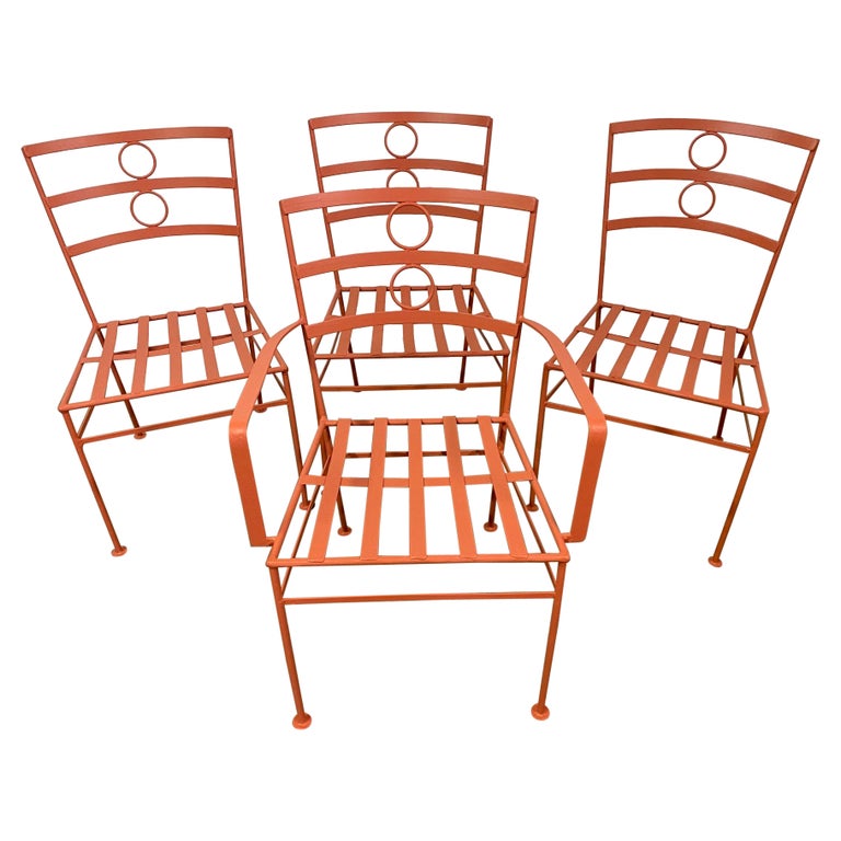 Set of 4 Painted Metal Garden Dining Chairs For Sale