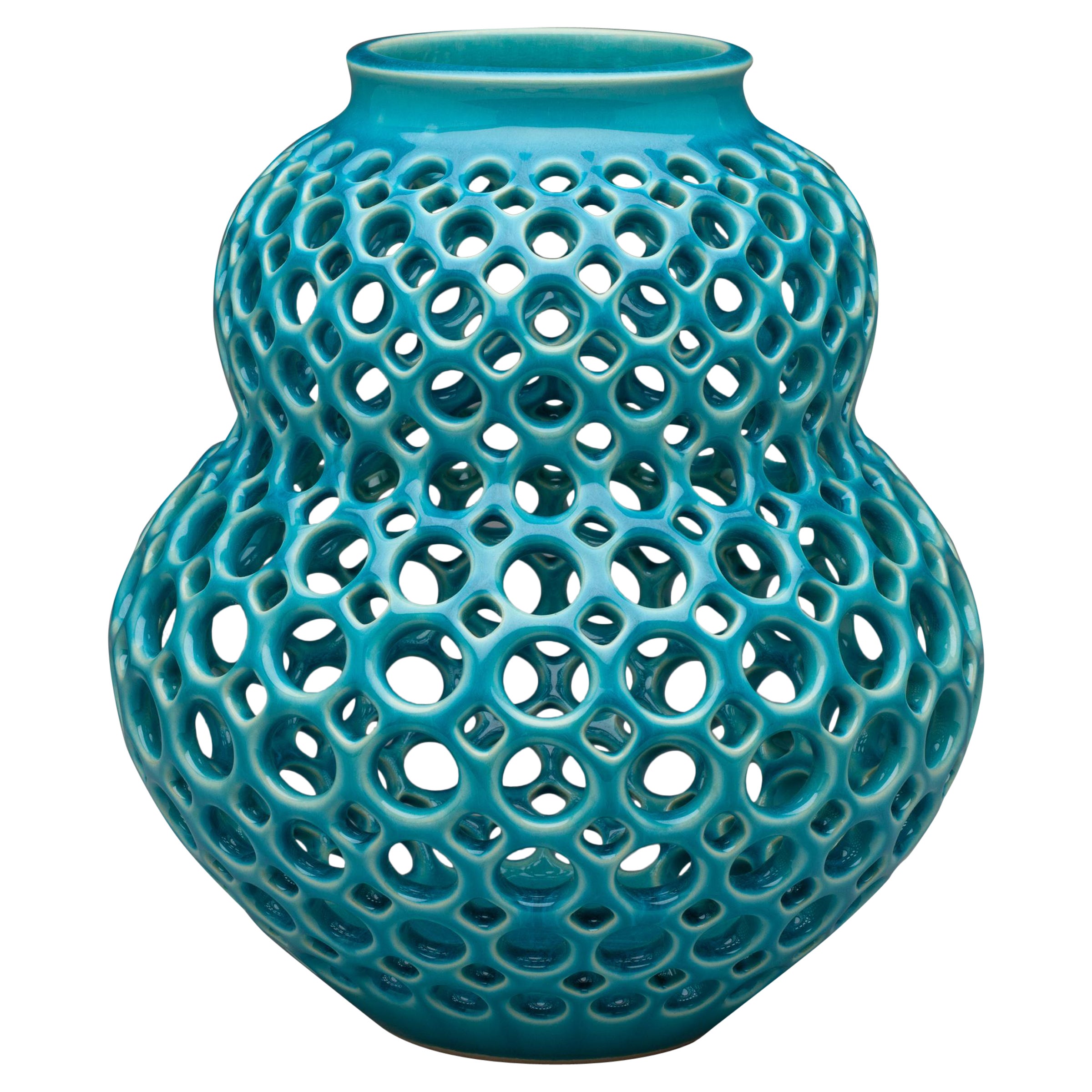 Pierced Ceramic Vessel-Turquoise Aveline