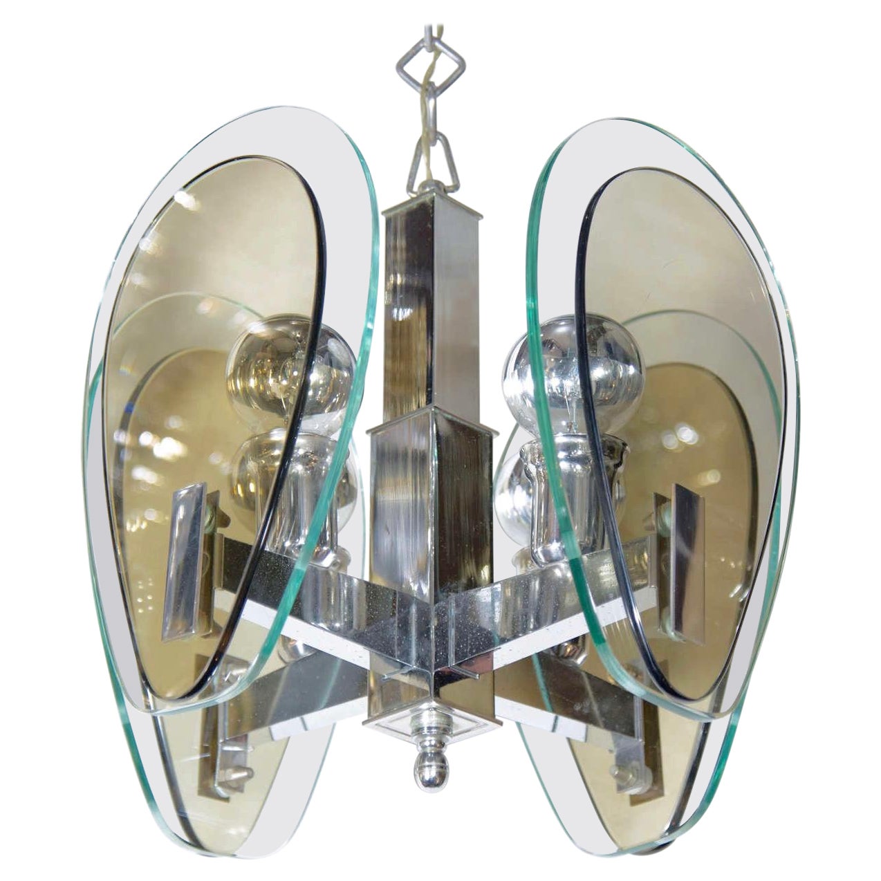 1970's Green and Smoked Glass Pendant Light in the Style of Fontana Arte, Italy