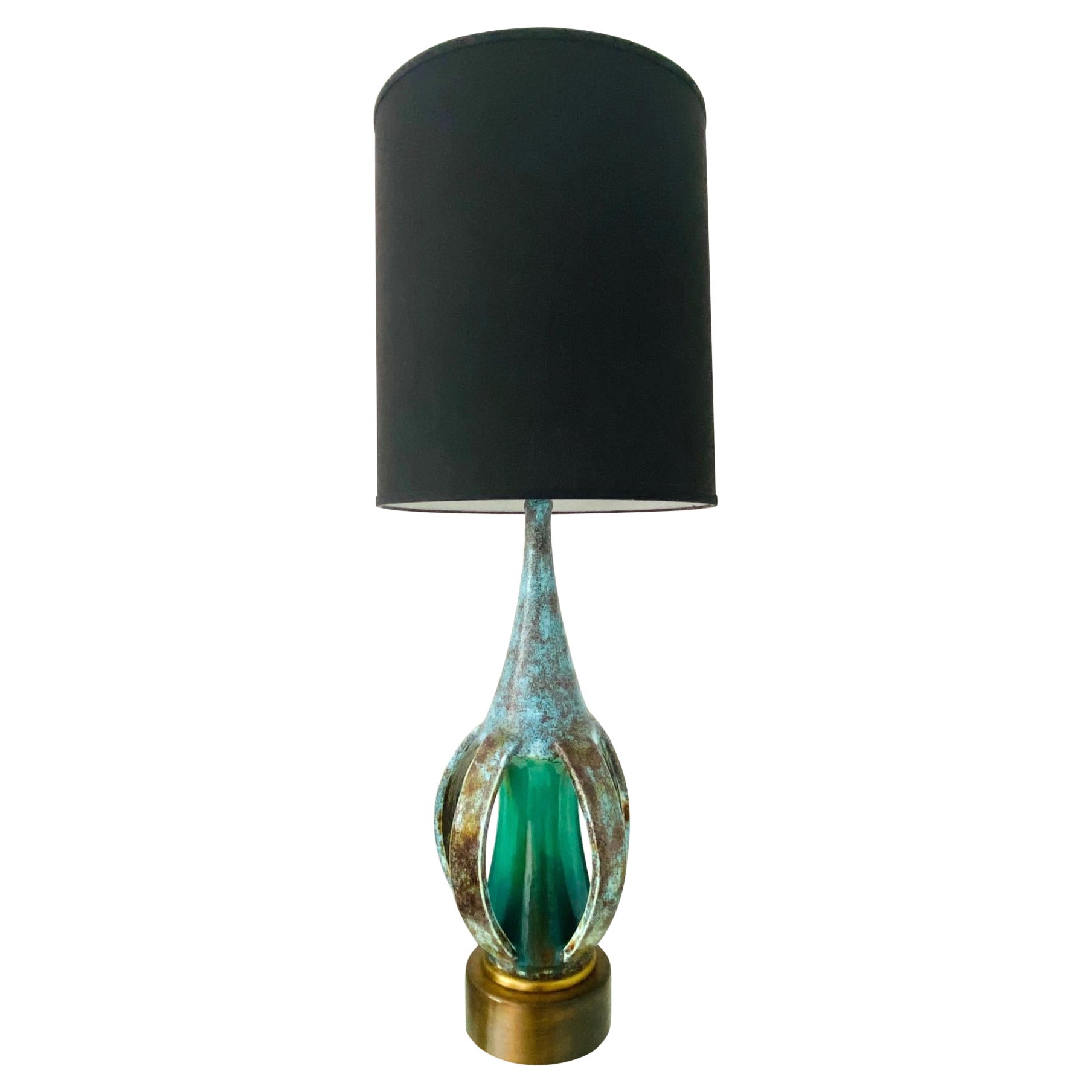 Mid-Century Modern Sculptural Pottery Lamp in Turquoise & Blue, Denmark C. 1960s For Sale