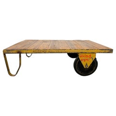 Vintage Large Yellow Industrial Coffee Table Cart, 1960s