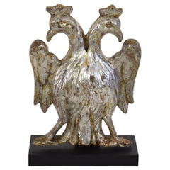 Italian 18th Century Baroque Silvered Wooden Crowned Double Eagle Ornament
