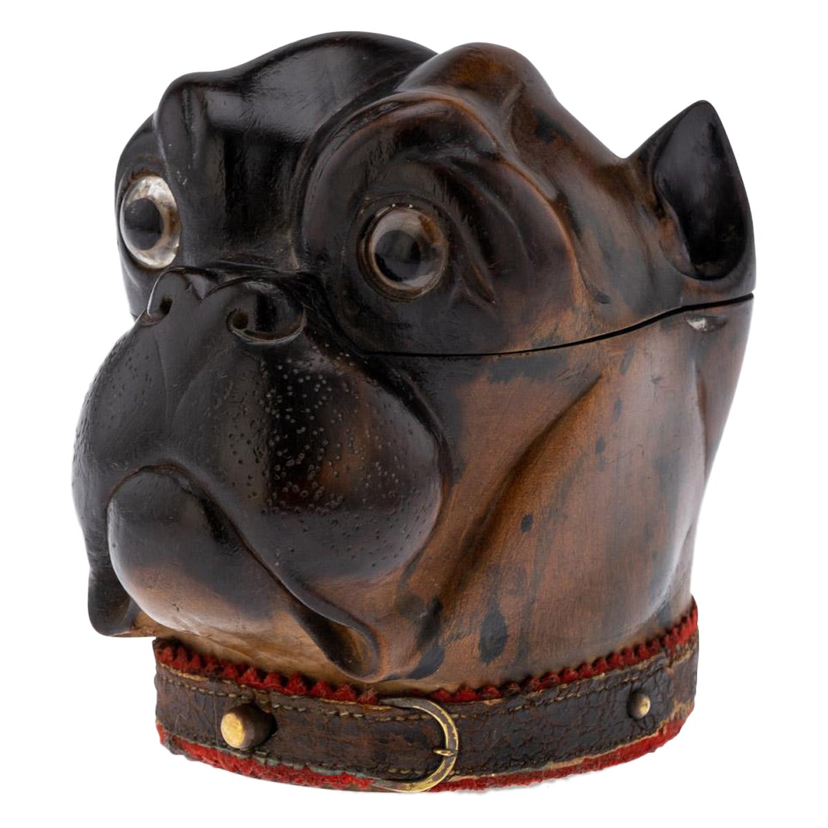 19th Century Victorian Lignum Vitae Bulldog Inkwell, c.1860 For Sale