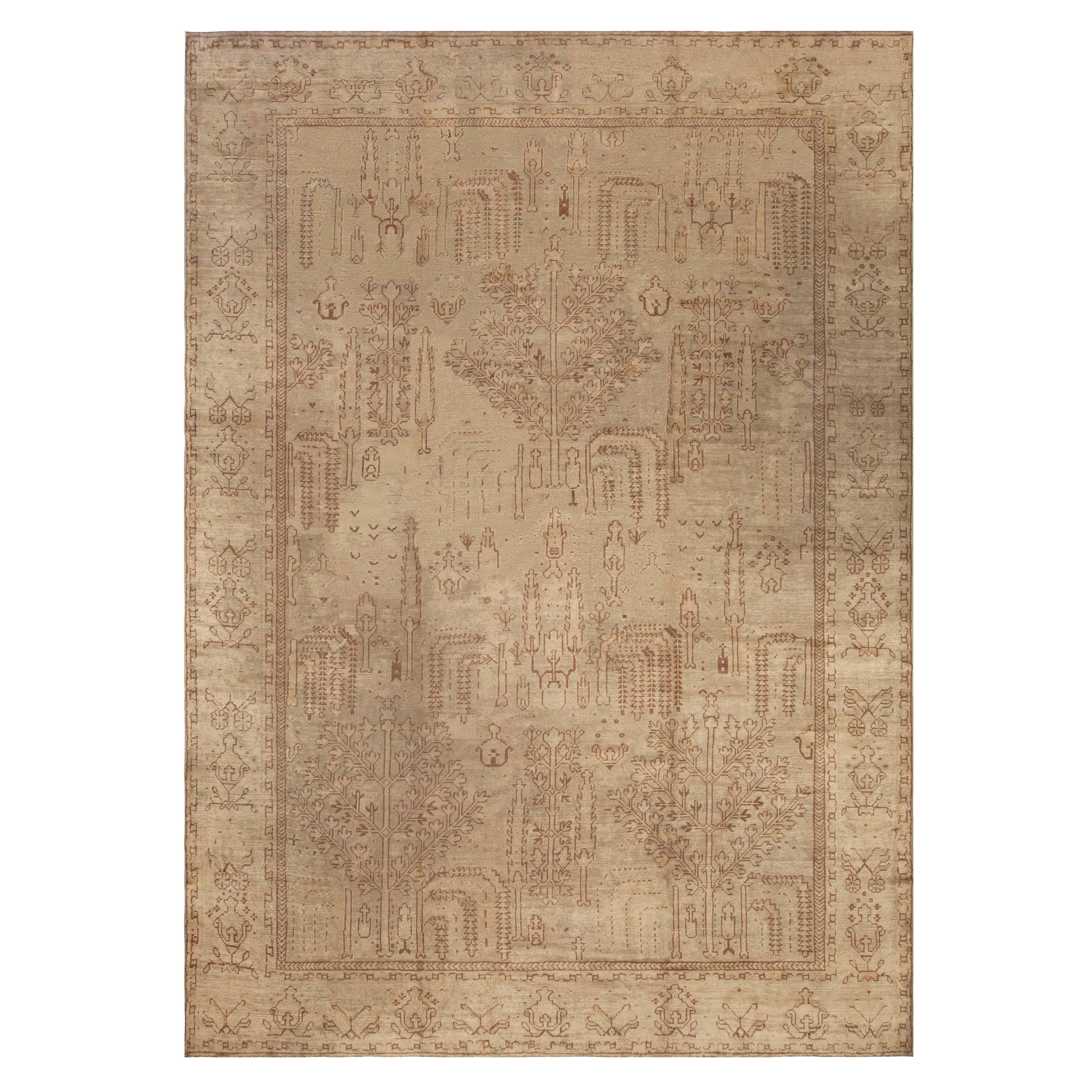 Antique Turkish Oushak Hand Knotted Wool Rug For Sale