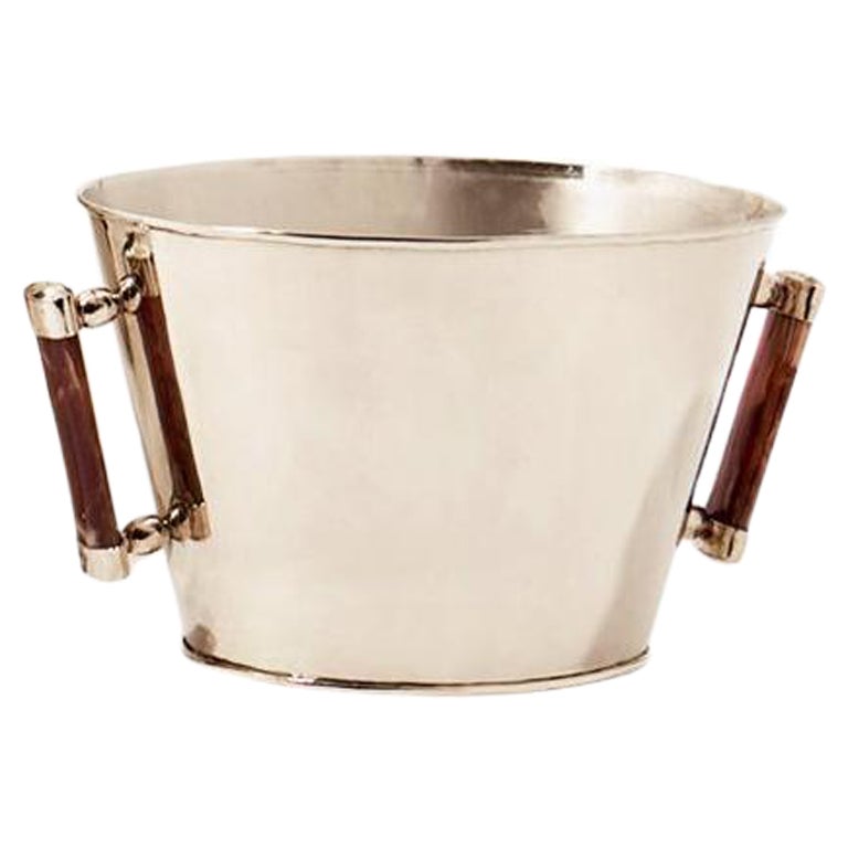 VALLE Medium Alpacal Silver & Brown Onyx Stone Champagne Bucket For Sale