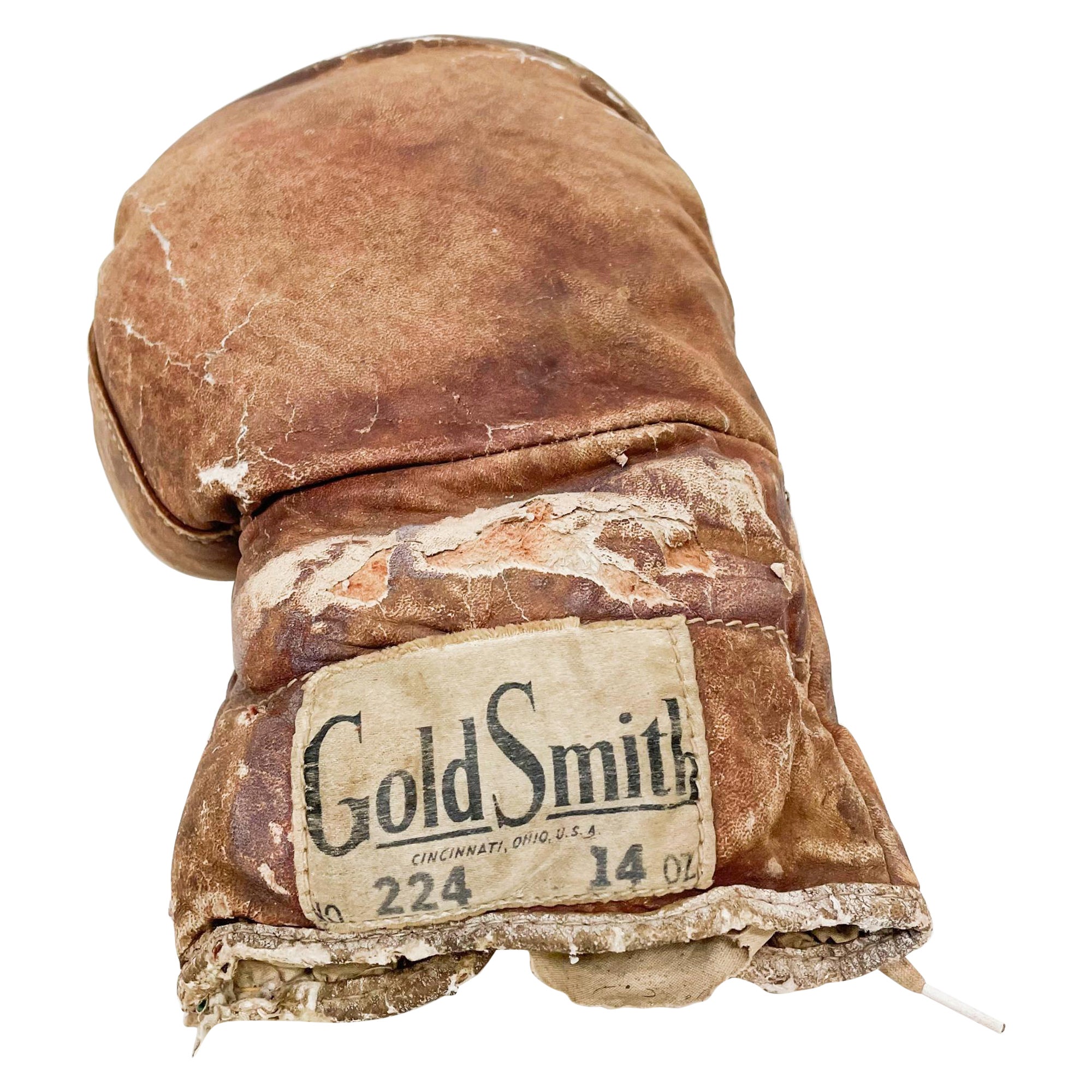 Antique Sport Distressed Brown Leather Boxing Glove Goldsmith Cincinnati Ohio