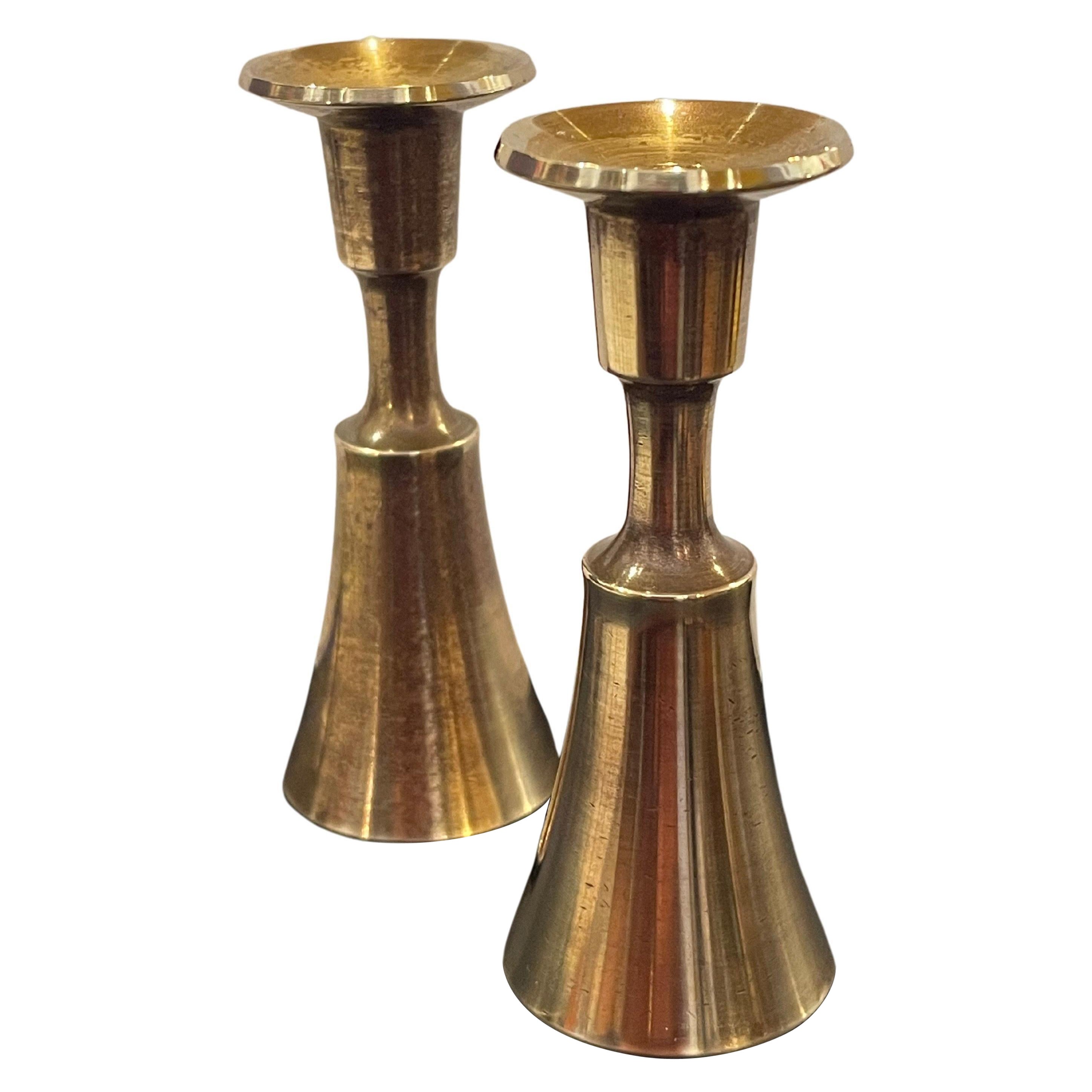 1950s Solid Polished Brass Pair of Dansk Candleholders by Quistgaard