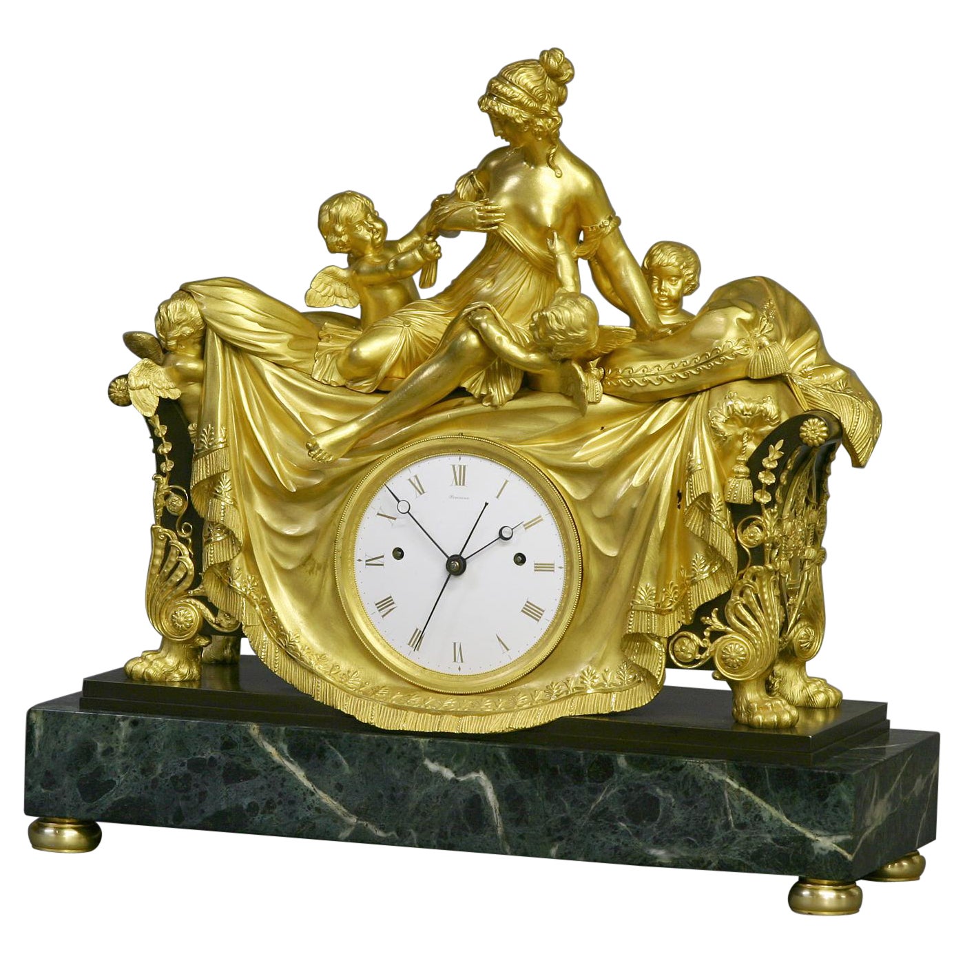 c.1812 English Patinated, Ormolu and Marble Figural Mantle Clock