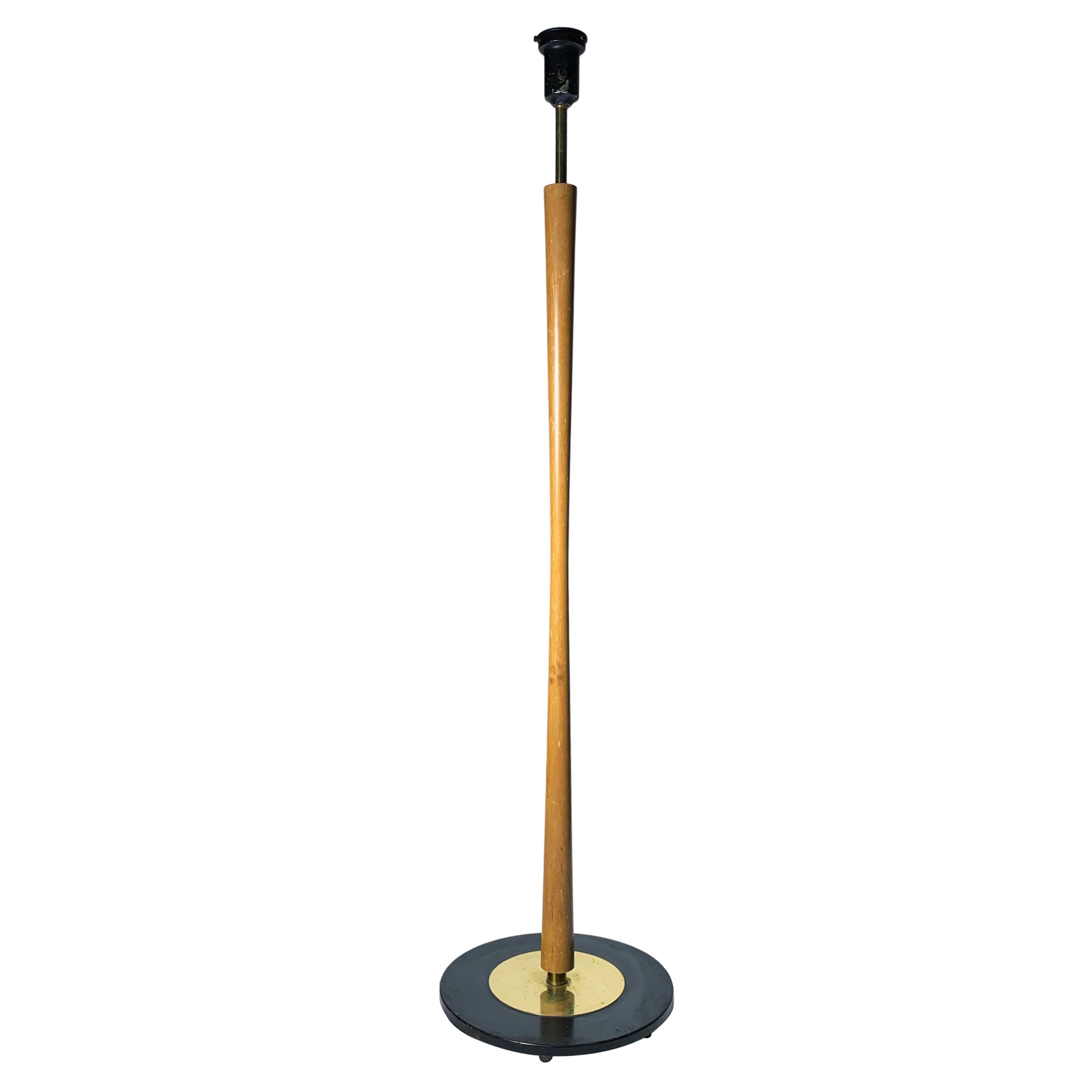 Vintage Lightolier Turned Concave Wood Staff Floor Lamp by Gerald Thurston For Sale