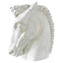 Art Deco White Ceramic Roman Horse Bust, Italy c. 1970s