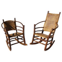 Antique Signed Old Hickory Rocking Chairs, Pair